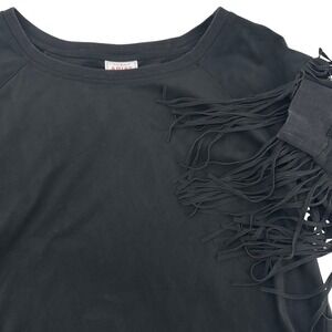 Ariat Womens XL Black Faux Suede Fringed Arms Long Sleeve Top XL